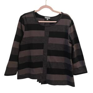 Habitat Top Large Black Gray Stripe Asymmetric Stairstep Hem Artsy Casual‎ Flowy